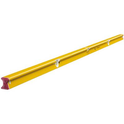 Niveau à bulle jaune avec embouts rouges et marquages, utilisé pour mesurer la planéité et l'alignement des objets.