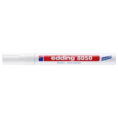Stylo marqueur de pneu Edding 8050 blanc avec étiquette rouge, marqué « spécial », présenté horizontalement.