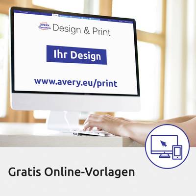 Un écran d'ordinateur affiche 'Votre design' sur un site web. Au premier plan, une main sur une souris d'ordinateur. Texte en dessous : 'Modèles en ligne gratuits'.