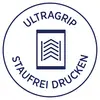 'Ultragrip - Impression sans bourrage' est inscrit dans un cercle autour d'un symbole représentant du papier avec des flèches pointant vers le haut.