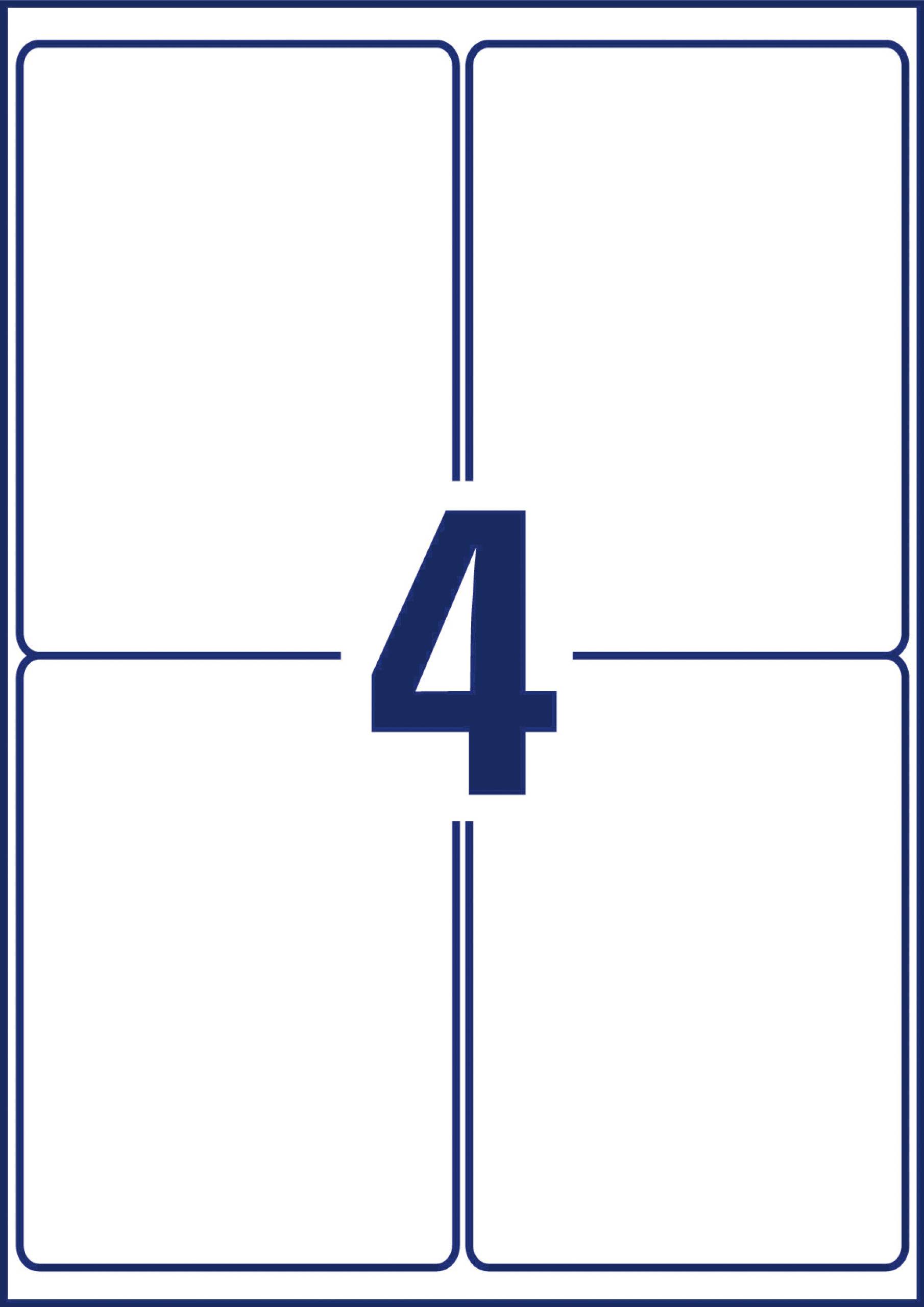Nombre '4' au centre d'une carte blanche avec des bordures bleues et des lignes divisant la carte en quatre zones égales.