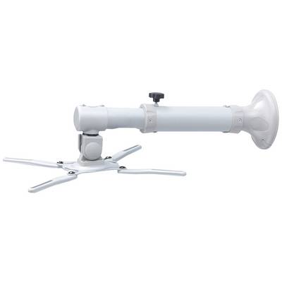 Support de projecteur en blanc, ajustable, avec plusieurs articulations permettant l'inclinaison et la rotation, adapté pour une installation au plafond ou au mur.
