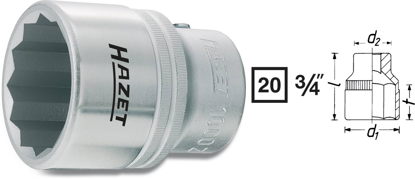 Douille 12 pans extérieurs 38 mm Longueur: 65 mm Hazet 1000Z-38 Propulseur: 3/4" (20 mm) 1 pc(s)-1
