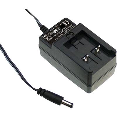 Adaptateur secteur noir avec câble et fiche. Connexion pour l'alimentation électrique d'appareils électroniques. Informations de marque et de modèle visibles.