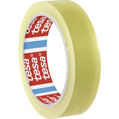 Rouleau de ruban adhésif transparent avec une étiquette intérieure de 'tesa', utilisé pour emballer ou fixer mécaniquement des objets.