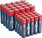 Lot de 40 piles alcalines AAA, disposées uniformément selon un motif 4x10, face supérieure rouge portant l'inscription « Ansmann ».
