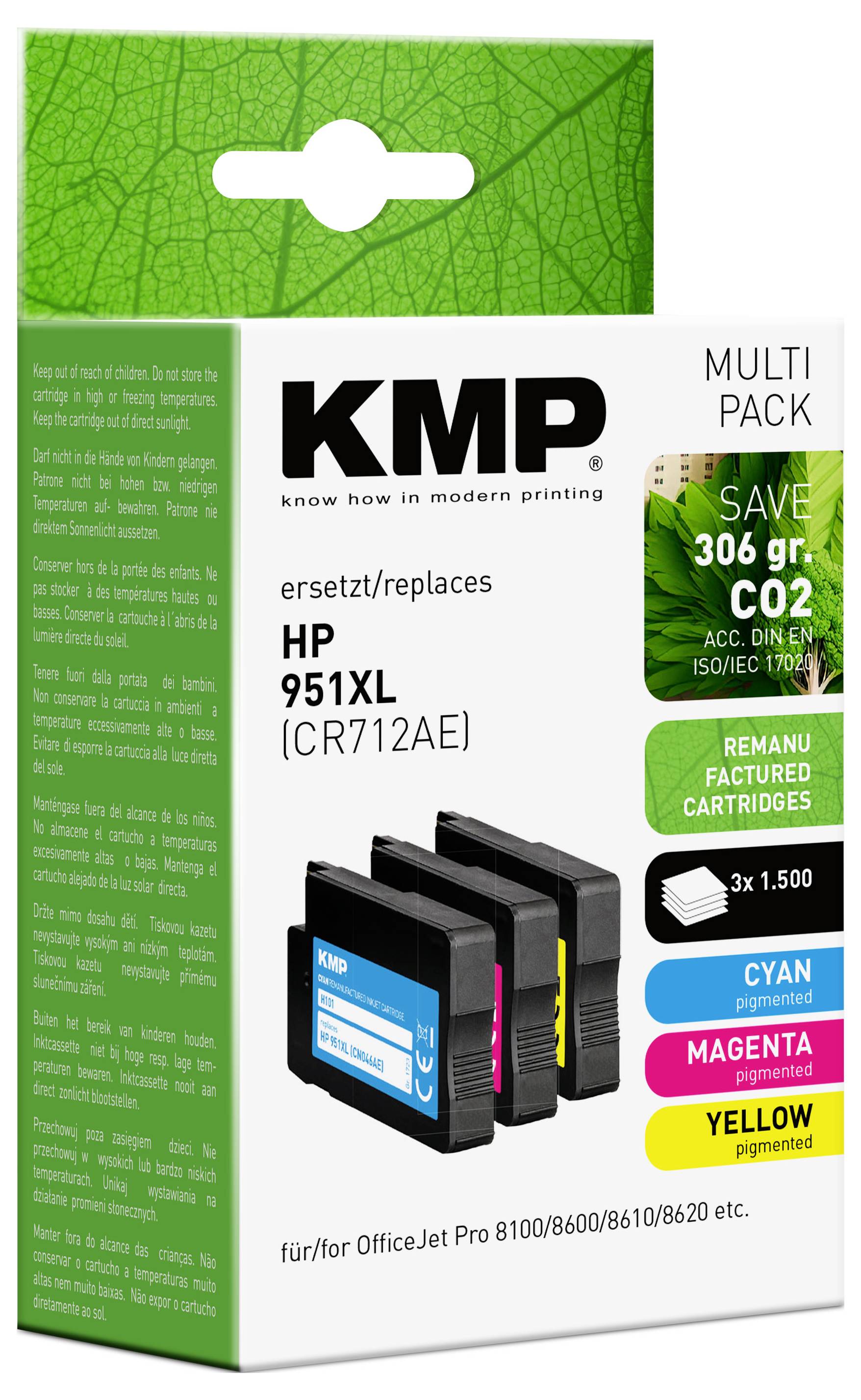 KMP Encre remplace HP 951XL, CN046AE, CN047AE, CN048AE compatible pack bundle cyan, magenta, jaune H101V 1723,4050-1