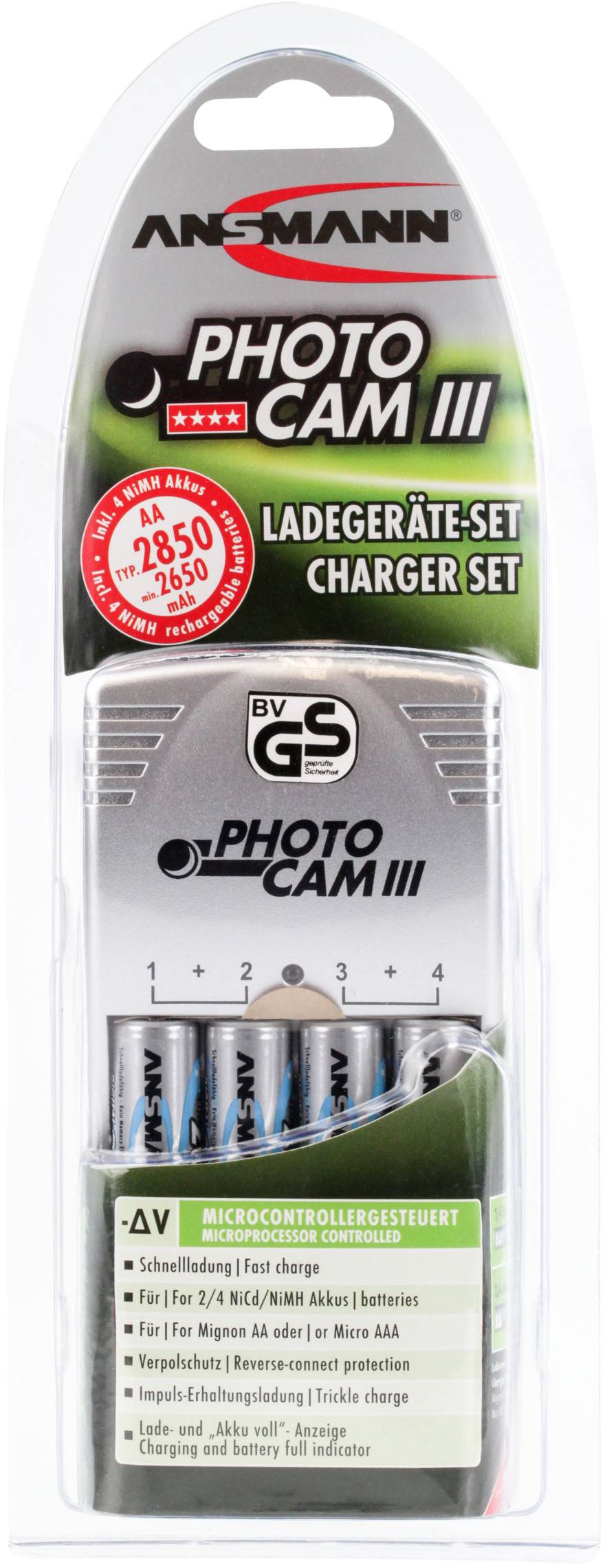 Chargeur de piles rondes NiCd, NiMH avec accus Ansmann Photocam III-2