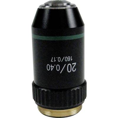 Un objectif de microscope portant l'inscription '20/0.40 160/0.17', boîtier noir, adapté aux observations scientifiques précises.