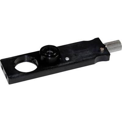 Un outil rectangulaire en métal noir avec deux découpes circulaires et une poignée métallique cannelée.