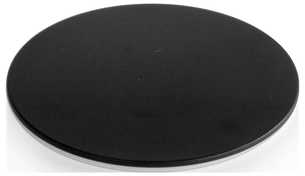 Un cercle noir, rond, sur un fond blanc. Le cercle pourrait représenter un disque ou une plaque plate.