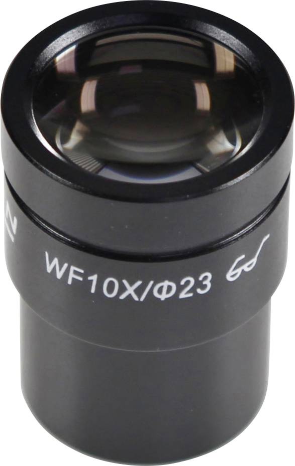 Oculaire d'un microscope, noir, portant l'inscription « WF10X/Φ23 », indiquant le niveau de grossissement.