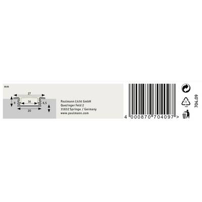 'Dessin technique d'un profil avec dimensions en millimètres. Fabricant : Paulmann Licht GmbH, Adresse : Quezinger Feld 2, 31832 Springe, Allemagne, www.paulmann.com.'