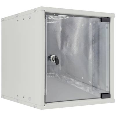 Boîte métallique avec porte vitrée transparente, bouton de verrouillage visible sur la face avant.