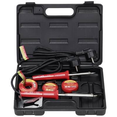 Un kit de fer à souder dans un coffret noir avec différentes embouts et câbles, idéal pour les réparations électroniques.