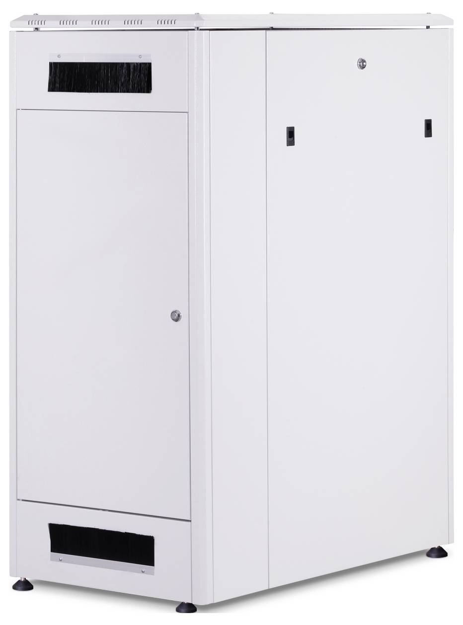 Un grand armoire métallique blanche avec des ouvertures de ventilation et des portes verrouillables, adaptée au rangement d'appareils ou de documents.