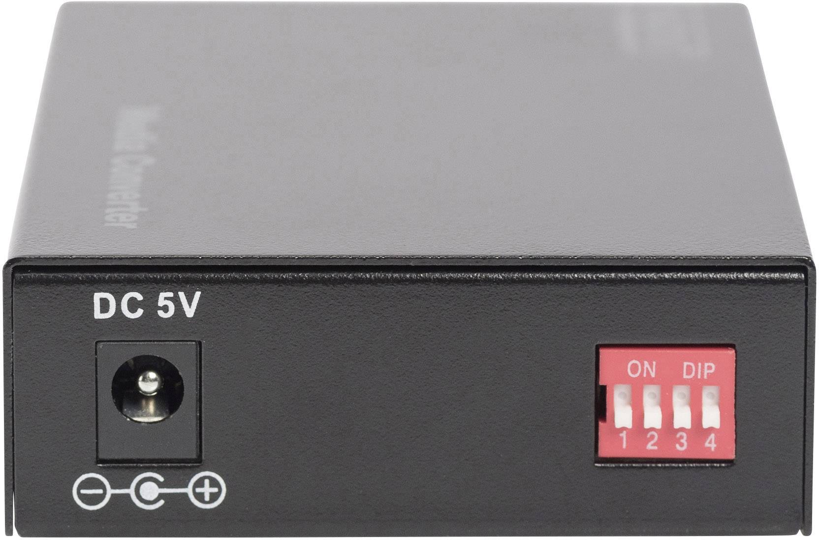 Appareil électronique noir avec connexion DC 5V et quatre interrupteurs DIP numérotés de 1 à 4, marqués par 'ON'.