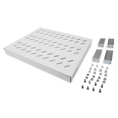Kit d'étagère en argent avec quatre supports, vis et écrous ; destiné à la fixation murale et au rangement.