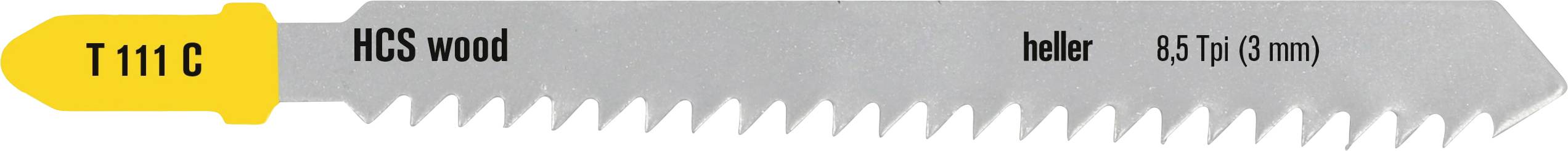 Lame de scie à bois marquée T 111 C, acier rapide pour le bois, Heller, 8,5 dents par pouce (3 mm).