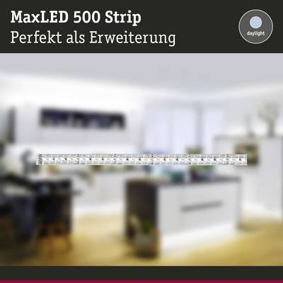 Bande LED MaxLED 500 dans un espace aménagé de manière contemporaine, promue comme étant « Parfaite en tant qu'extension ».