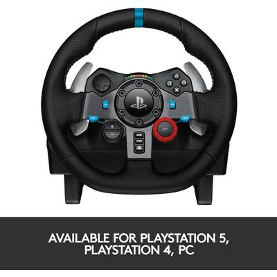 Un volant noir pour gaming avec boutons et palettes de changement de vitesse. Compatible avec PlayStation 5, PlayStation 4 et PC.