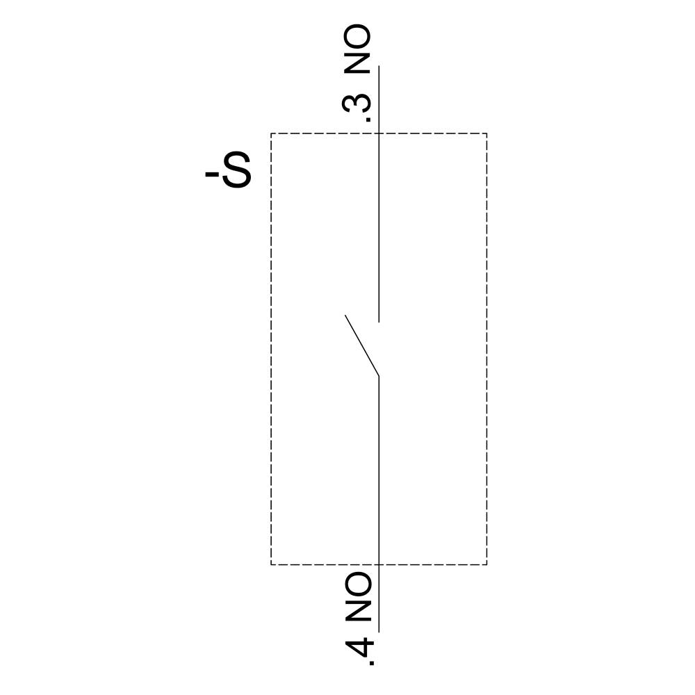 Symbole de commutation pour un interrupteur double à contacts normalement ouverts (NO). La ligne supérieure indique la position '.3 NO', la ligne inférieure '.4 NO'. Utilisé dans les schémas de circuits électriques.