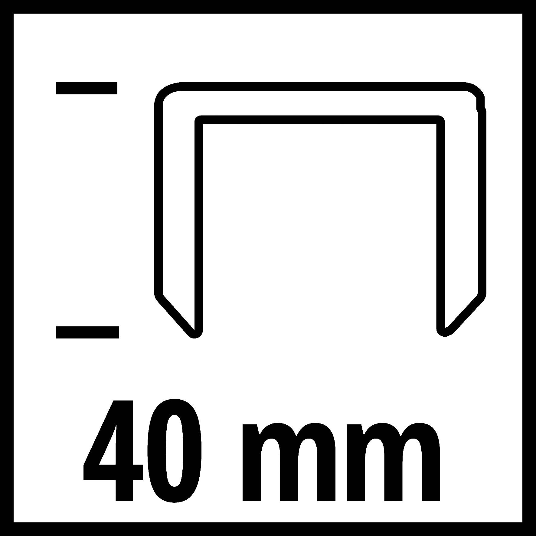 'Symbole d'un trombone avec l'ouverture orientée vers le bas, à côté une ligne et l'inscription "40 mm".'