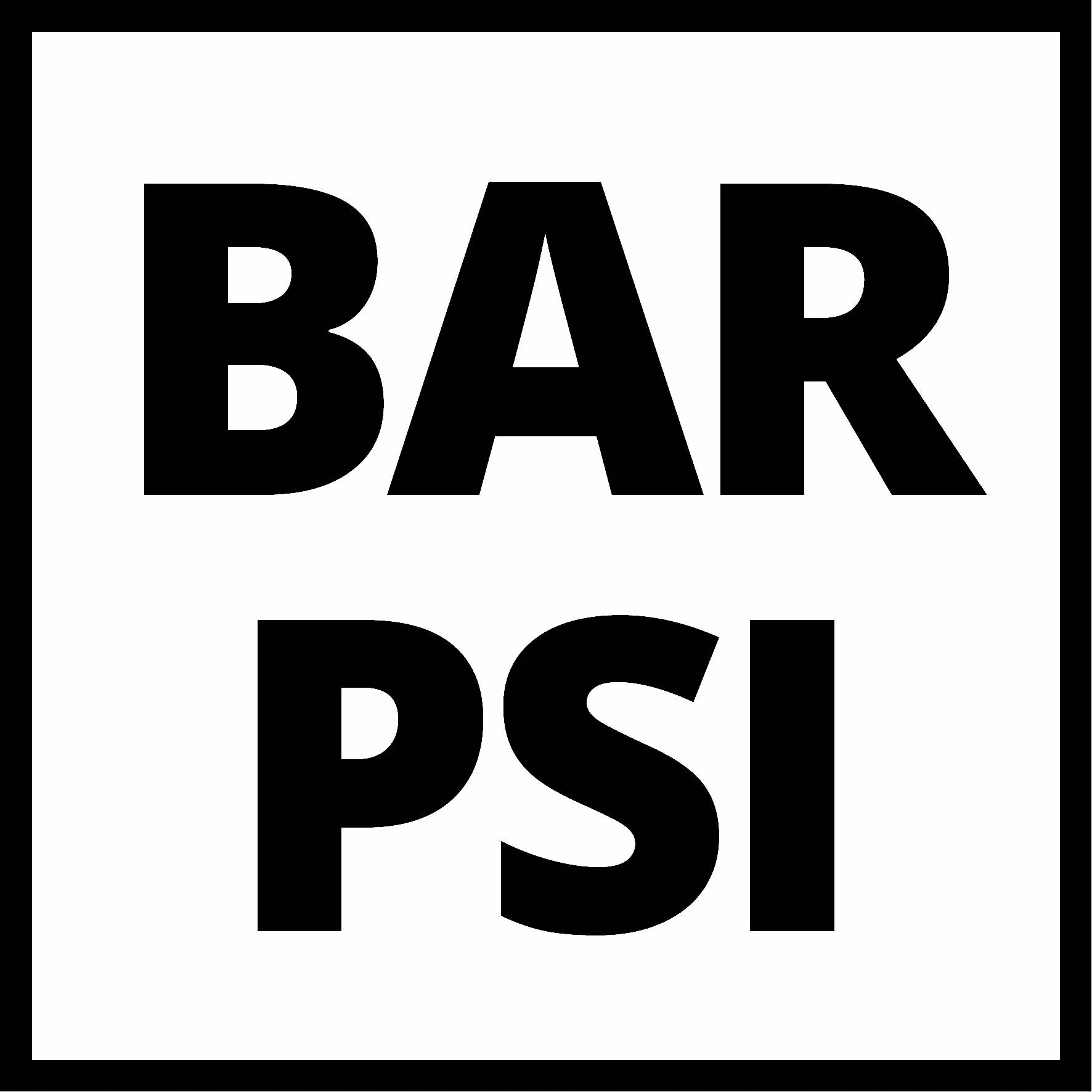 L'image montre un symbole carré avec une bordure noire et les grandes lettres 'BAR PSI'.