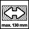 Pictogramme avec une double flèche indiquant une largeur maximale de 130 mm. L'arrière-plan présente des cercles concentriques.