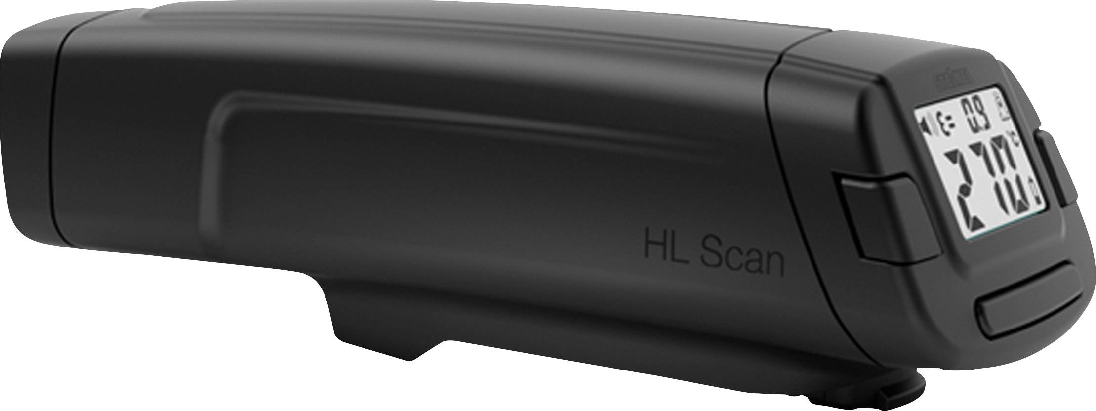 Un appareil numérique portable avec un écran affiche '27°C'. Il est conçu pour mesurer la température.