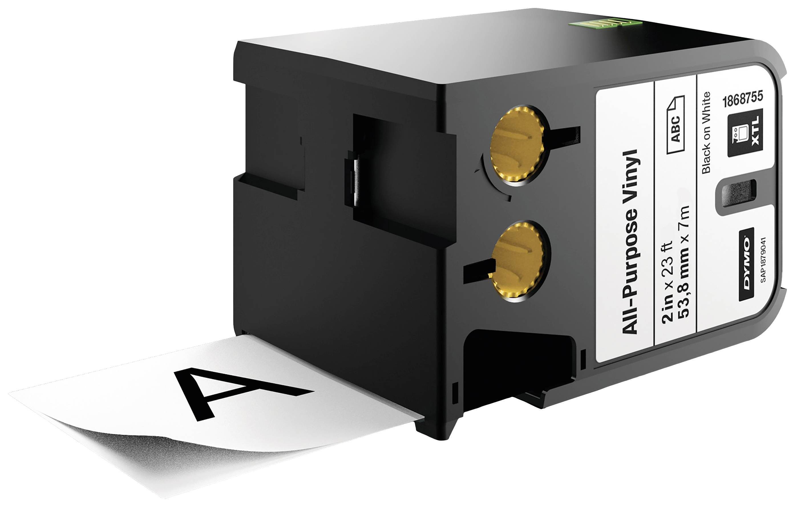 Cartouche d'encre portant l'inscription 'All-Purpose Vinyl', montrant la lettre 'A' sur une bande de papier en saillie.