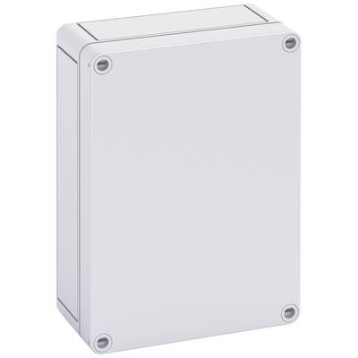 Boîtier rectangulaire gris aux angles arrondis, pourvu de quatre vis aux coins. Il semble servir de couvercle de protection pour des composants électriques.