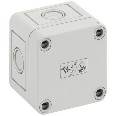 Boîte de jonction électrique grise avec protection IP66, forme carrée, quatre vis aux coins, adaptée aux applications industrielles.