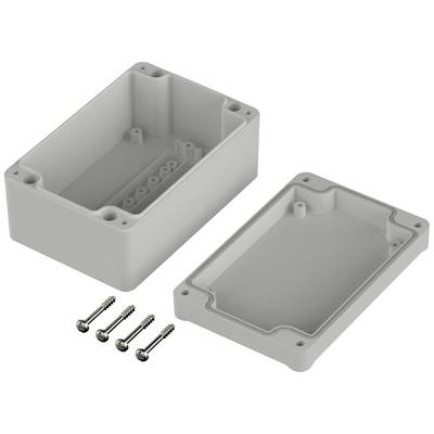 Boîtier en plastique, divisé en deux parties, ouvert avec quatre vis à côté. Adapté pour la protection des composants électroniques.