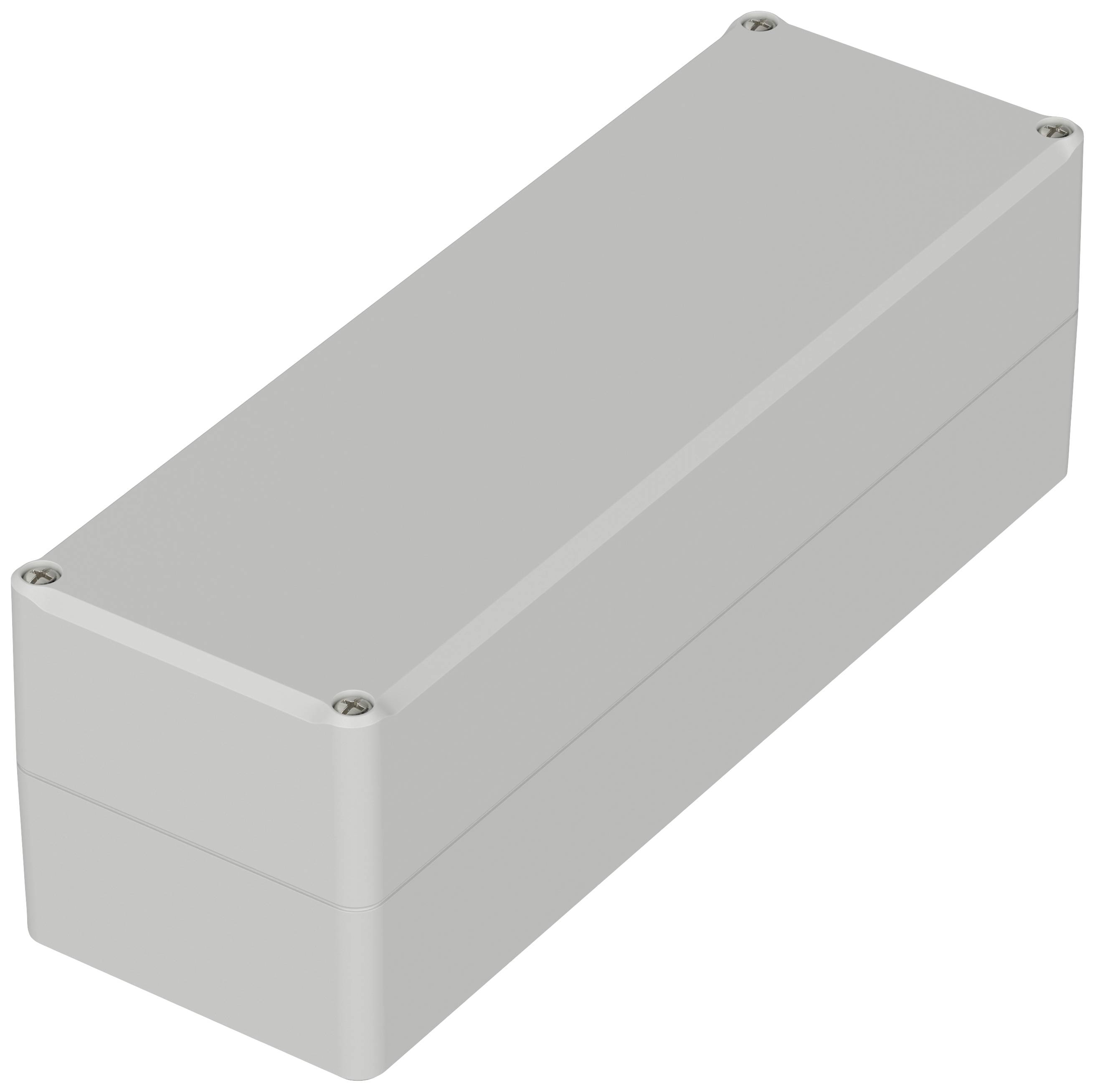 Boîtier rectangulaire en plastique gris, destiné à loger des composants électroniques.