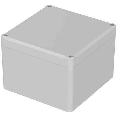 Boîtier gris, carré, avec quatre vis visibles aux coins, probablement destiné à des applications électriques ou techniques.
