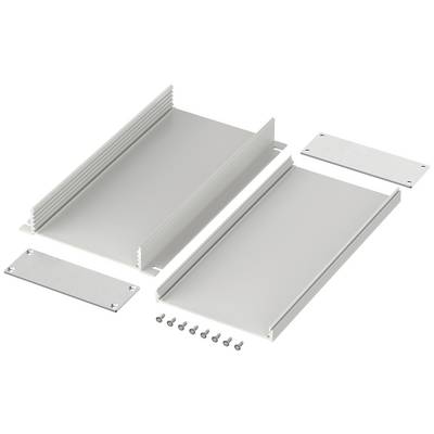Kit de boîtier métallique comprenant deux côtés, deux plaques de surface et huit vis, prêt à être assemblé.