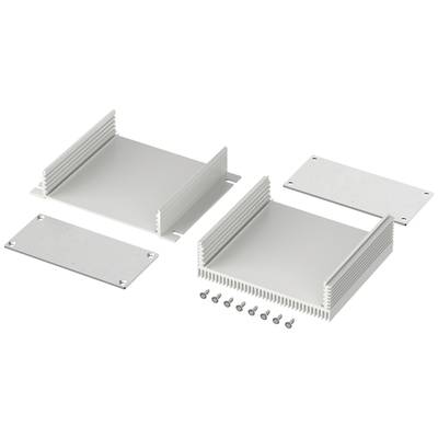 Kit de boîtier métallique avec dissipateur thermique, composé de deux dissipateurs thermiques latéraux, de deux plaques de couverture et de plusieurs vis de montage.