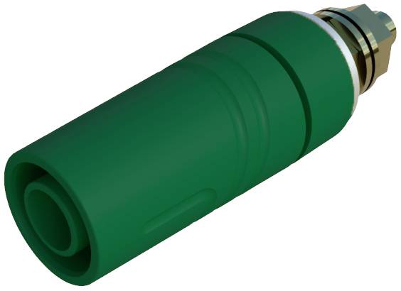 Adaptateur vert avec des composants métalliques à une extrémité, utilisé pour des connexions dans des applications techniques.