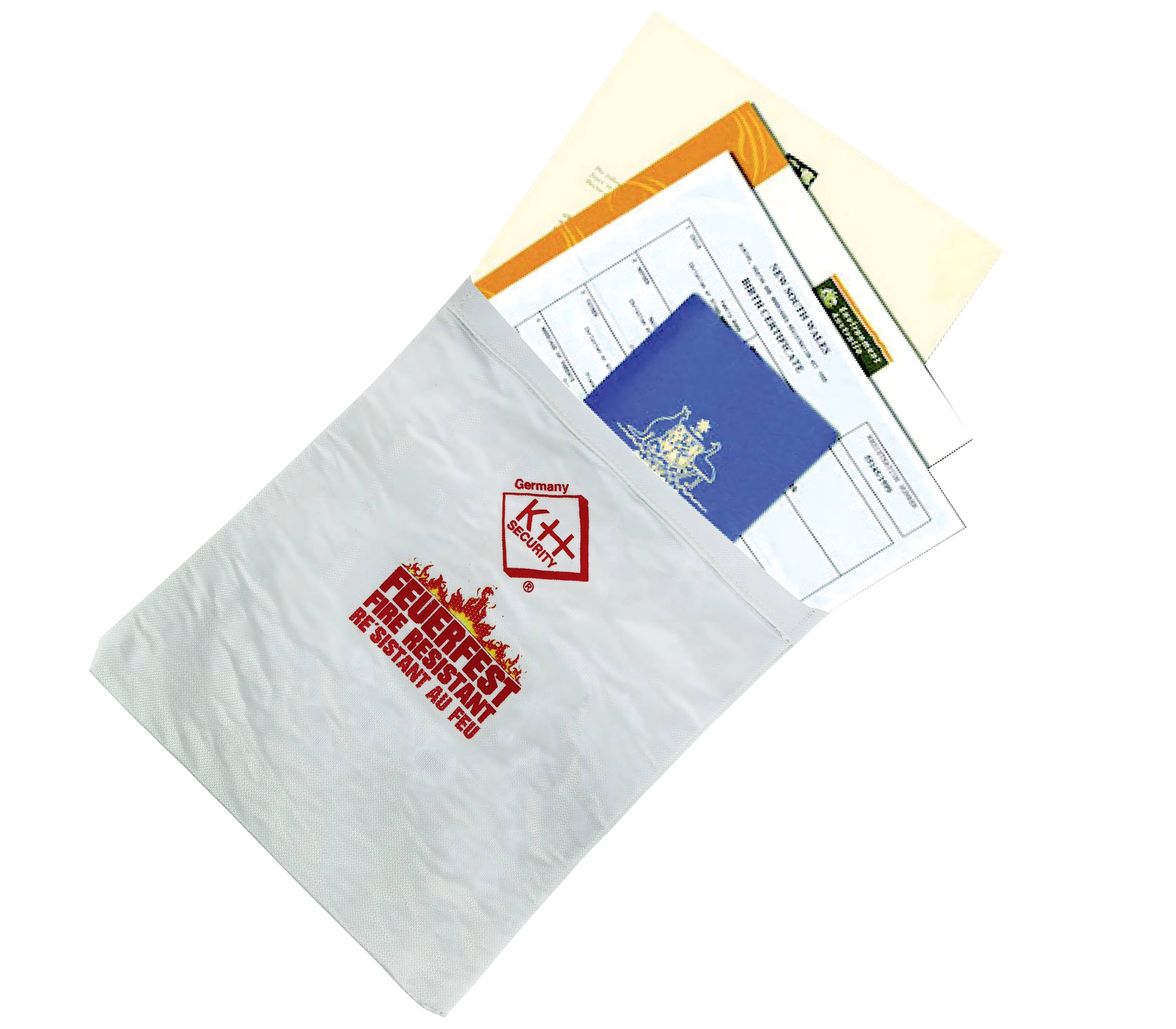 Une enveloppe ouverte contenant plusieurs papiers visibles, notamment des formulaires et des documents. L'enveloppe porte un logo rouge avec une inscription.