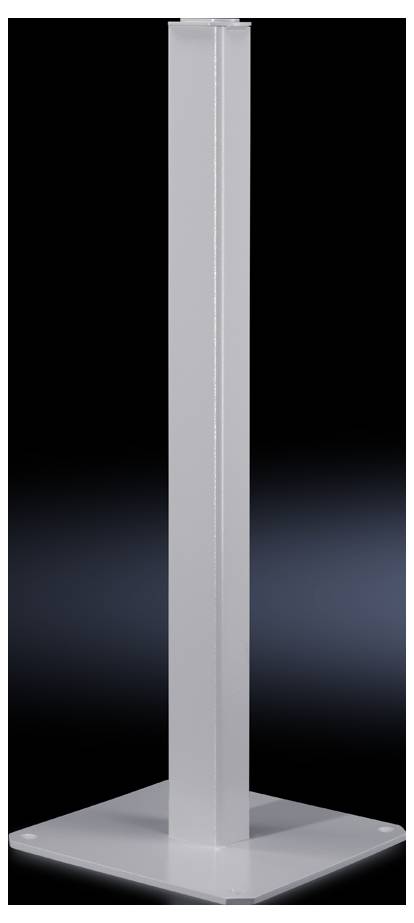 Socle carré métallique sur fond sombre. Adapté pour les panneaux ou les supports.