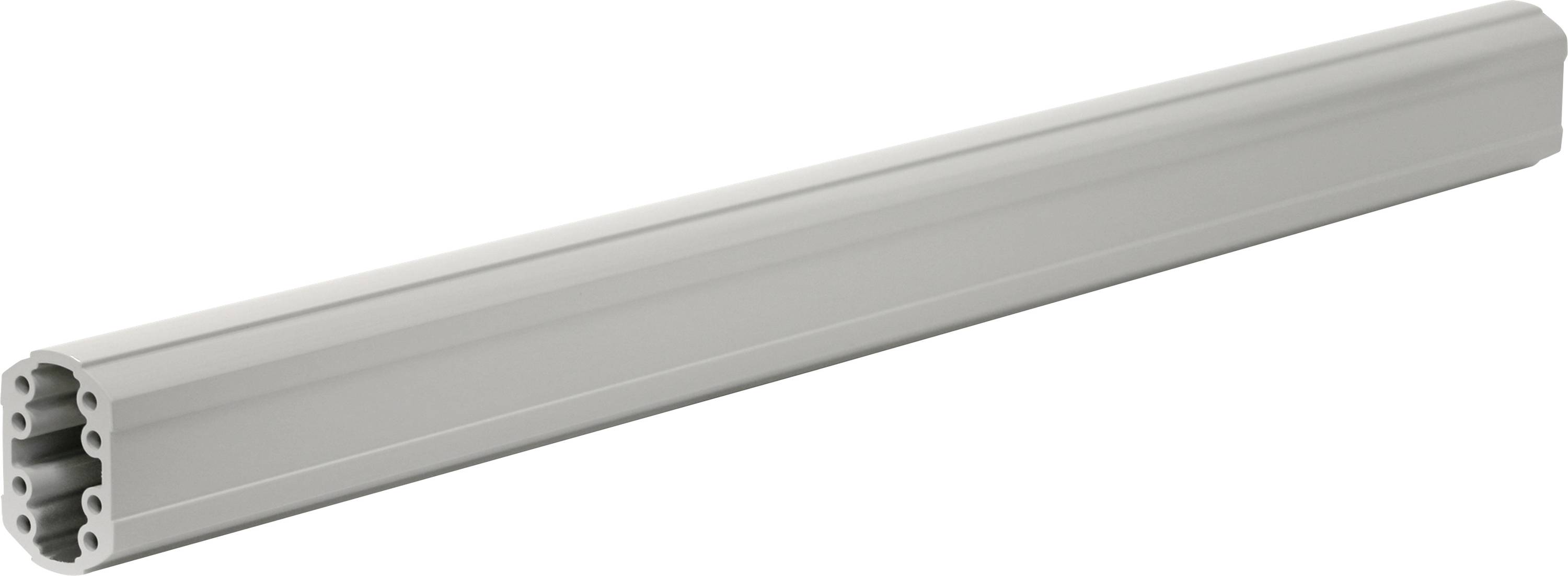 Un tube en plastique gris hexagonal avec une structure ouverte à une extrémité, souvent utilisé dans les boîtes de construction.