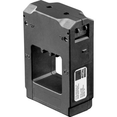 Boîtier en plastique noir d'un composant électrique accessoire, avec une ouverture rectangulaire et le logo Rittal sur le côté.