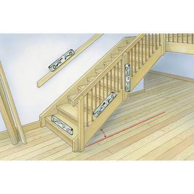 Un escalier avec plusieurs niveaux à bulle indique le nivellement précis des marches et de la main courante.