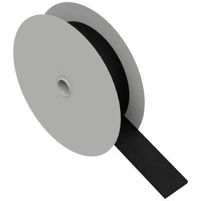 Un rouleau gris avec un long ruban noir qui dépasse sur le côté.