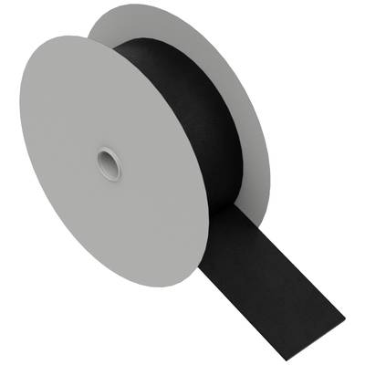 Un grand rouleau avec un ruban noir partiellement déroulé, sur un fond blanc.