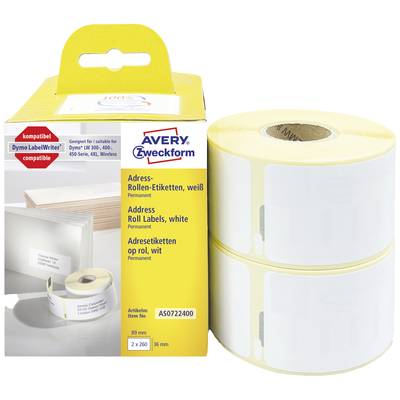 Avery-Zweckform Rouleau d'étiquettes 89 x 36 mm papier blanc 520 pc(s) fixation permanente  AS0722400 Etiquette pour adr