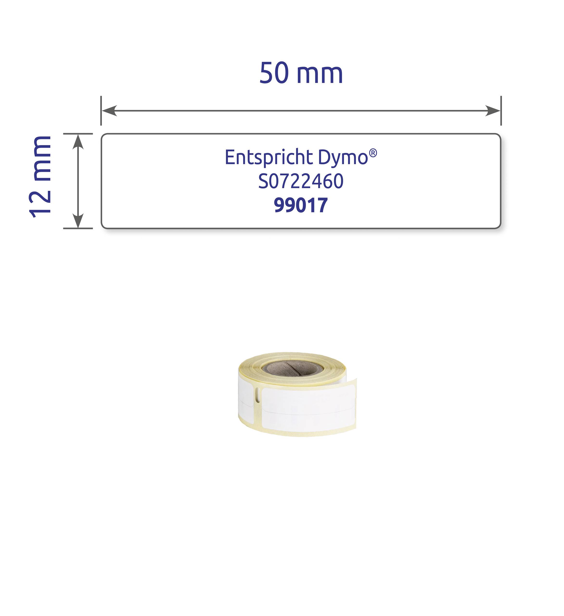 Rouleau d'étiquettes de dimensions 50 mm x 12 mm, équivalent Dymo® S0722460, 99017.