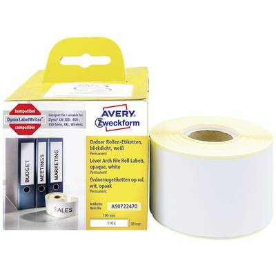 Avery-Zweckform Rouleau d'étiquettes 190 x 38 mm papier blanc 110 pc(s) fixation permanente  AS0722470 Etiquette pour cl