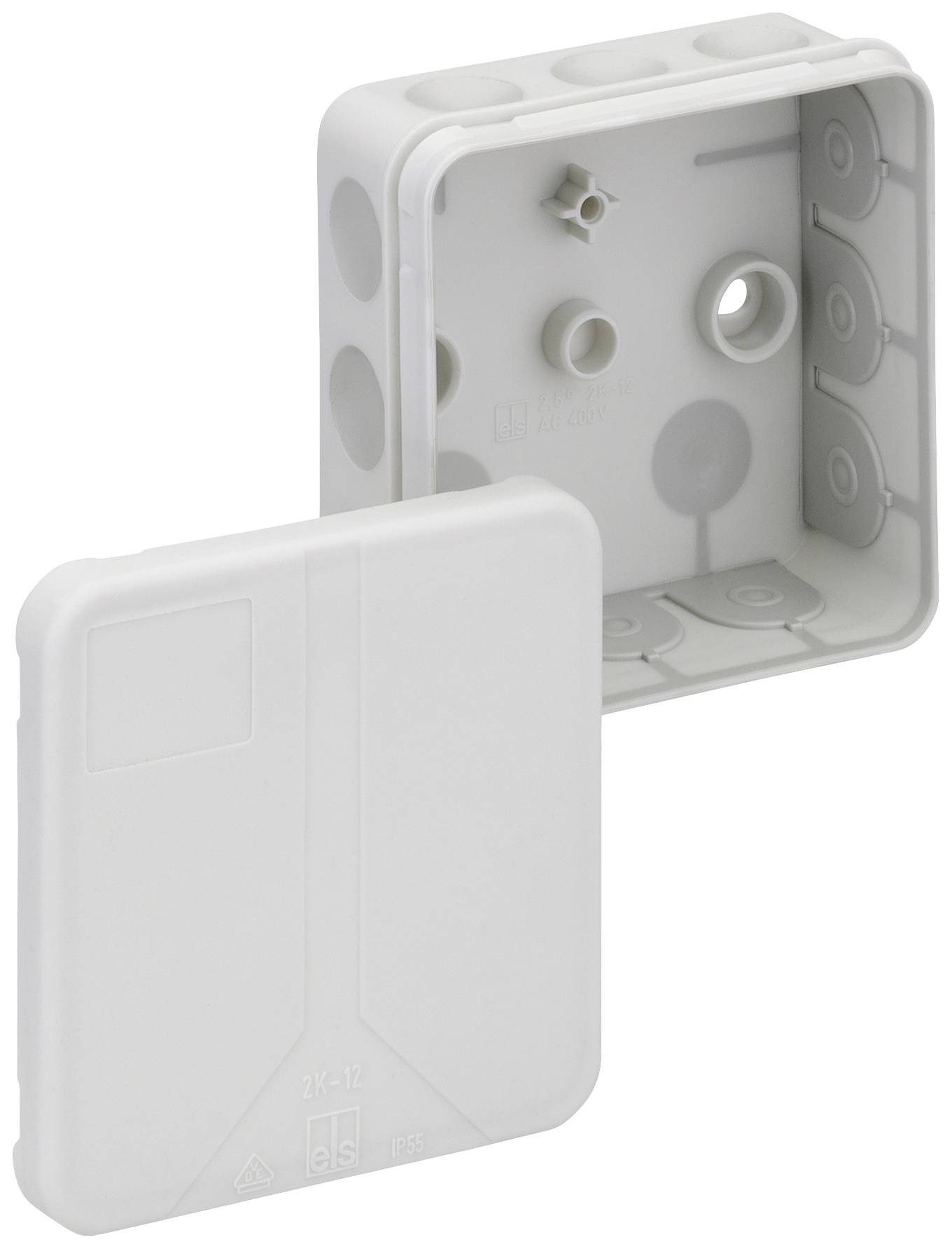 Un boîtier rectangulaire en plastique gris avec un couvercle amovible. Adapté pour les installations électriques.